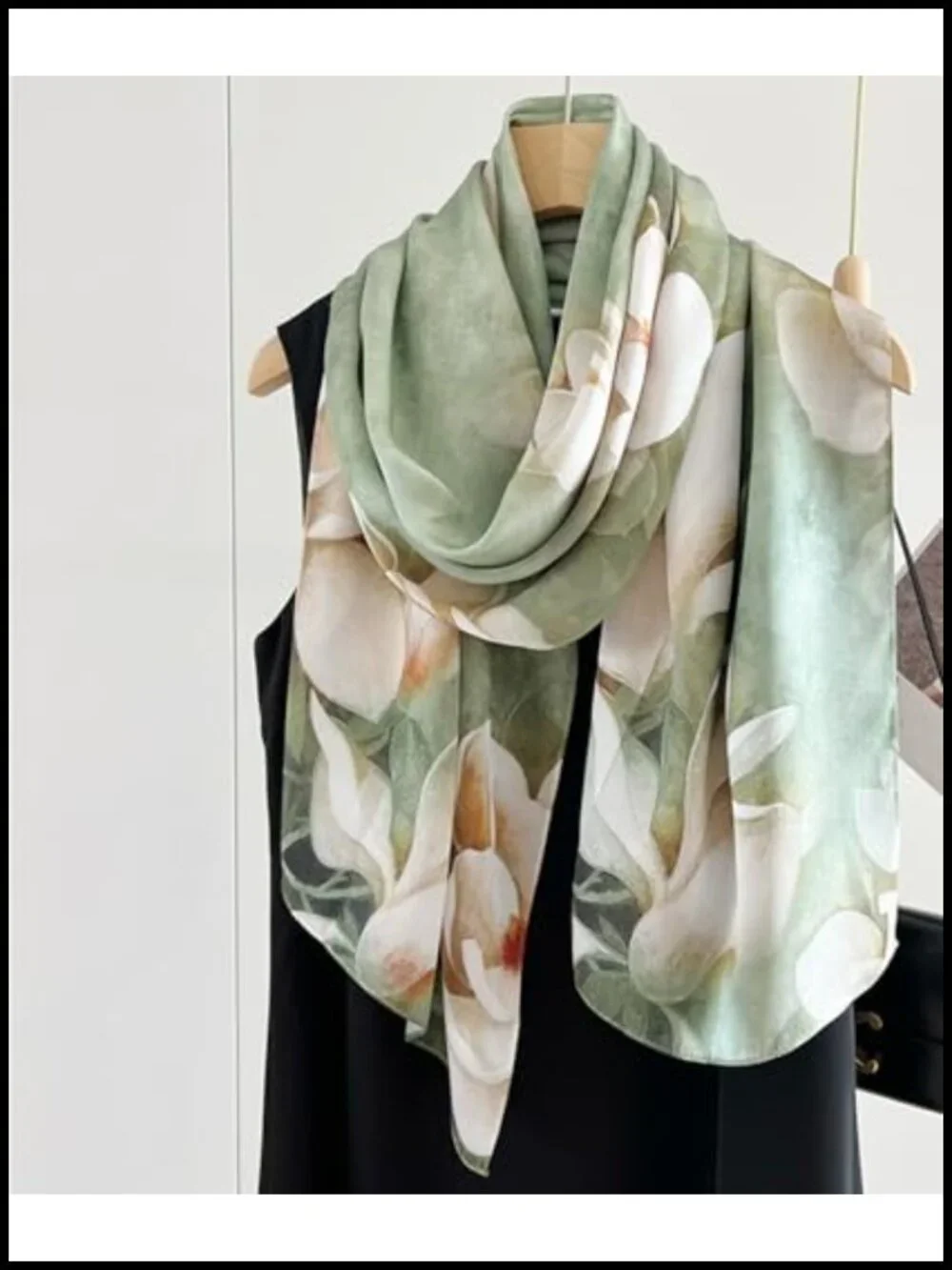 100% Mulberry Silk Scarf Floral Print Long Satin Scarf Headscarf Hair Wrap
